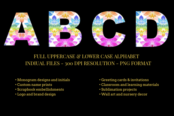 Infuse Vibrancy: The Rainbow Lotus Alphabet Set for Designers